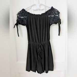 Ardene Black Off-Shoulder Lace Sleeve Romper